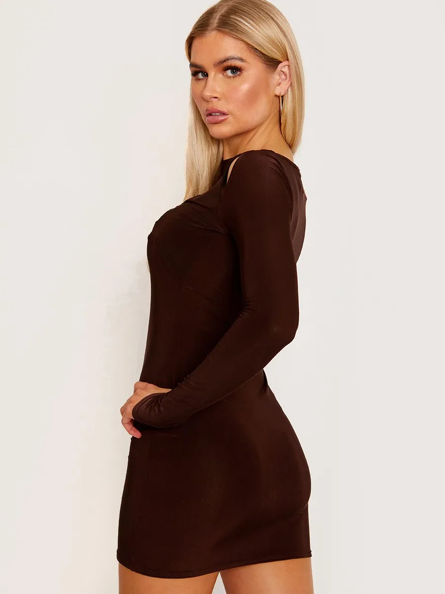 Jayla Ring Cutout Front Bodycon Dress In Brown