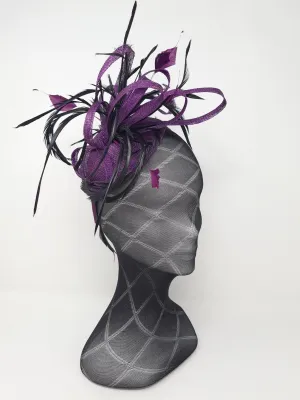 Juniper Purple & Black Woven Loop Feather Fascinator