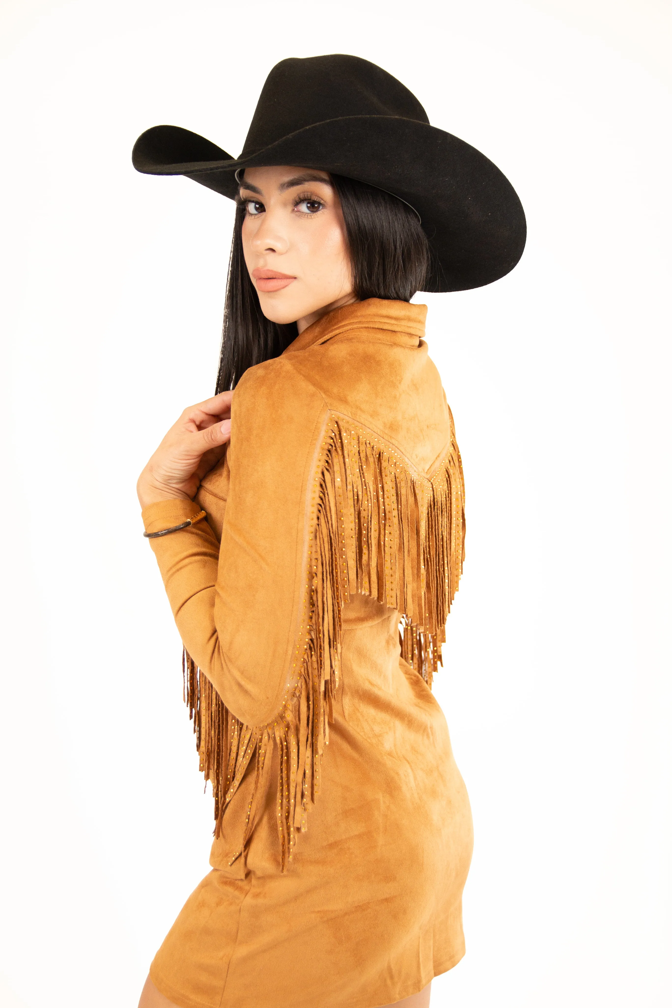 Kailin Suede Fringe Bodycon Mini Dress