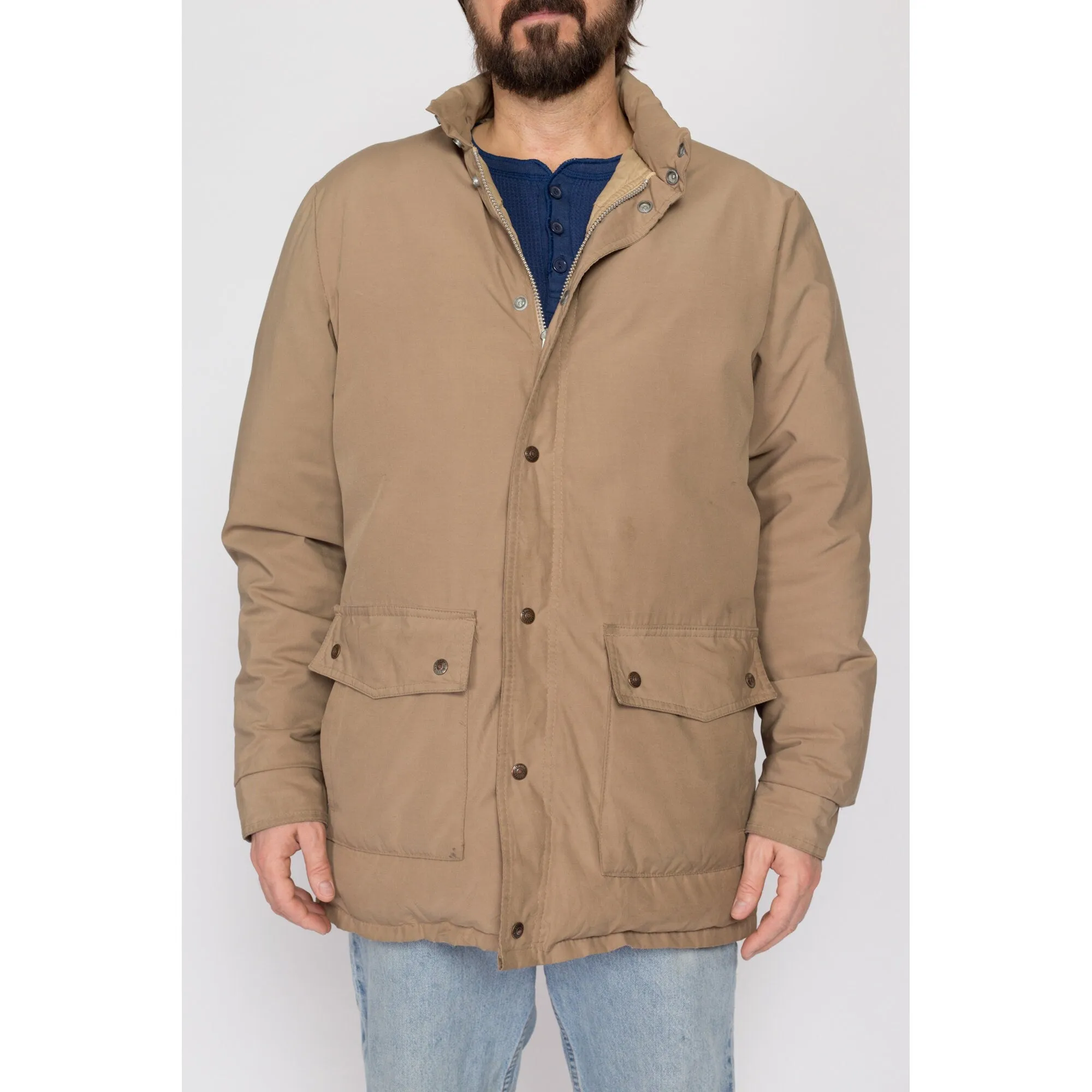 Large 70s Schott Khaki Down Fill Puffer Winter Coat