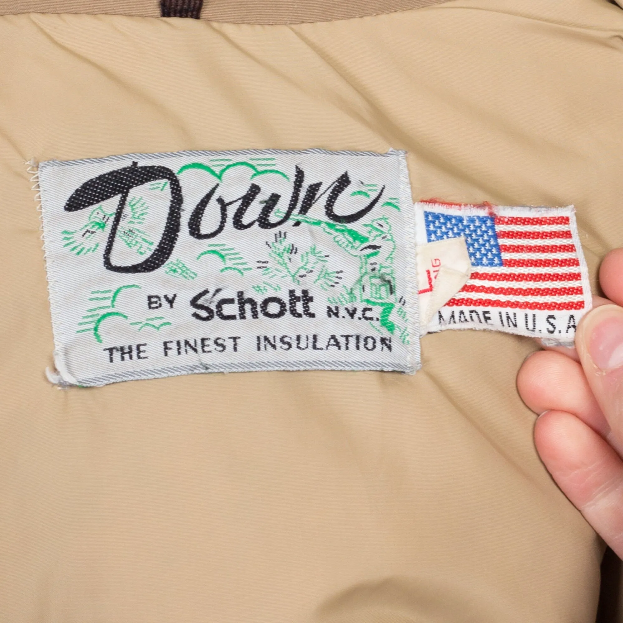 Large 70s Schott Khaki Down Fill Puffer Winter Coat