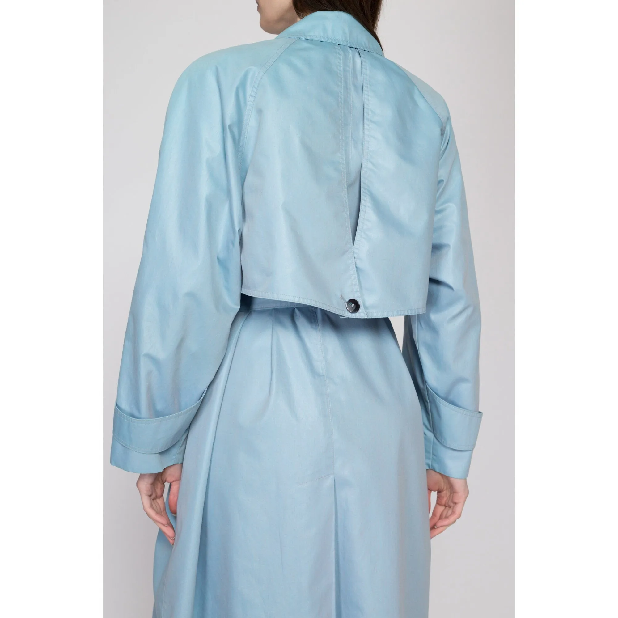 Large 80s London Fog Iridescent Blue Belted Trench Coat