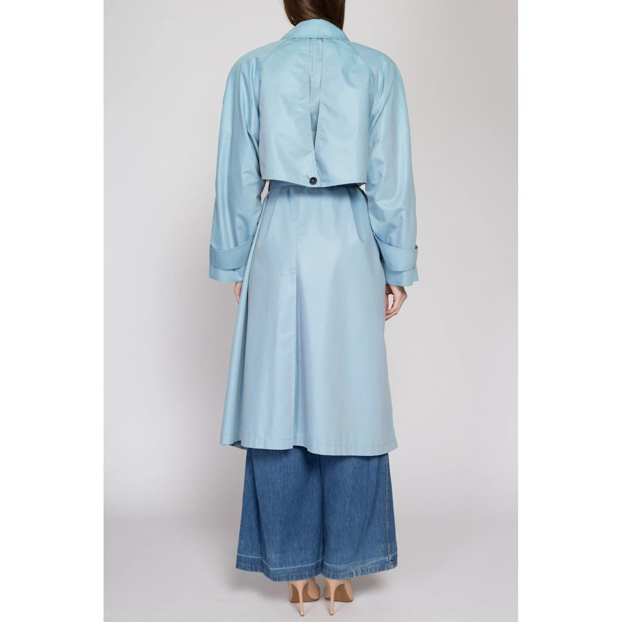 Large 80s London Fog Iridescent Blue Belted Trench Coat
