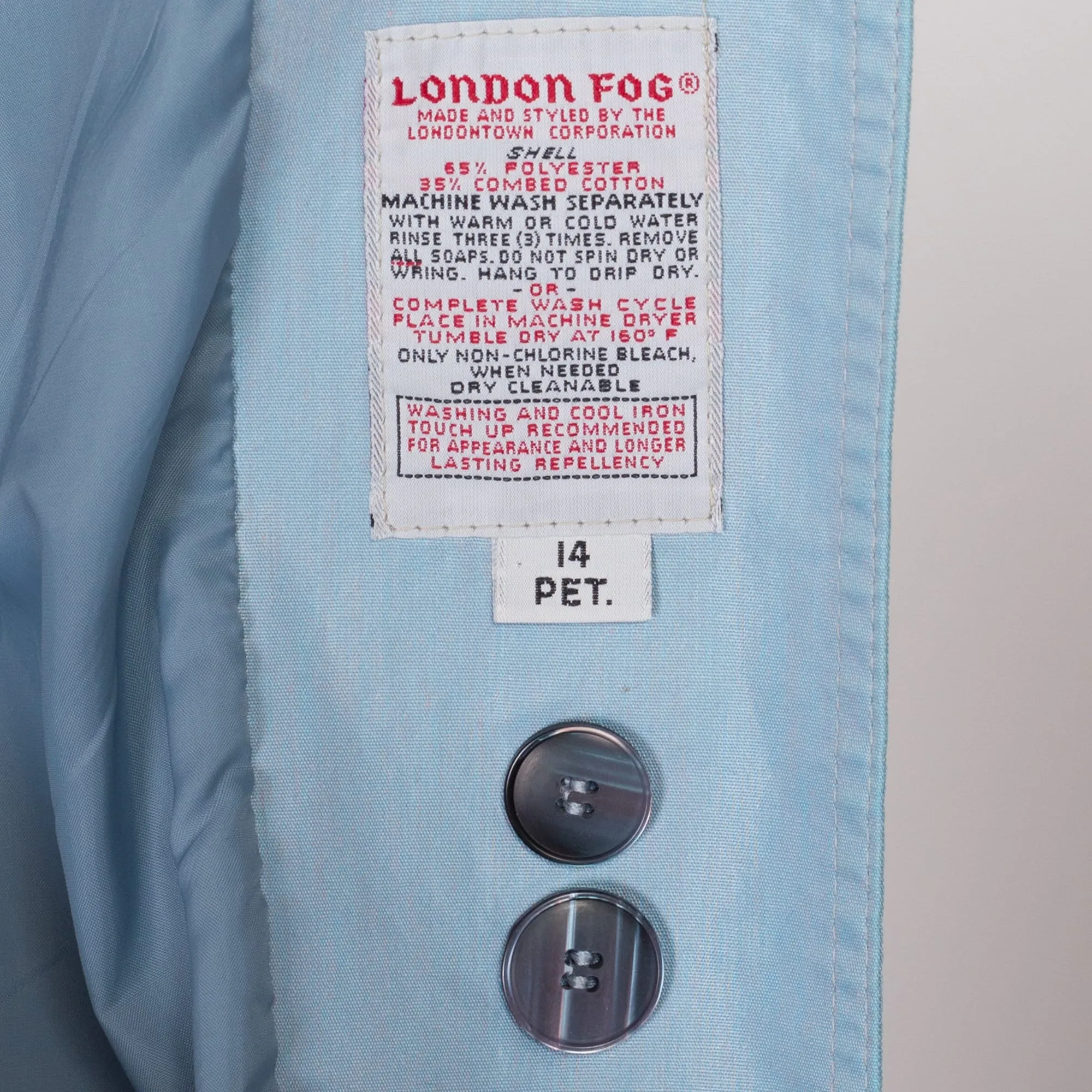 Large 80s London Fog Iridescent Blue Belted Trench Coat