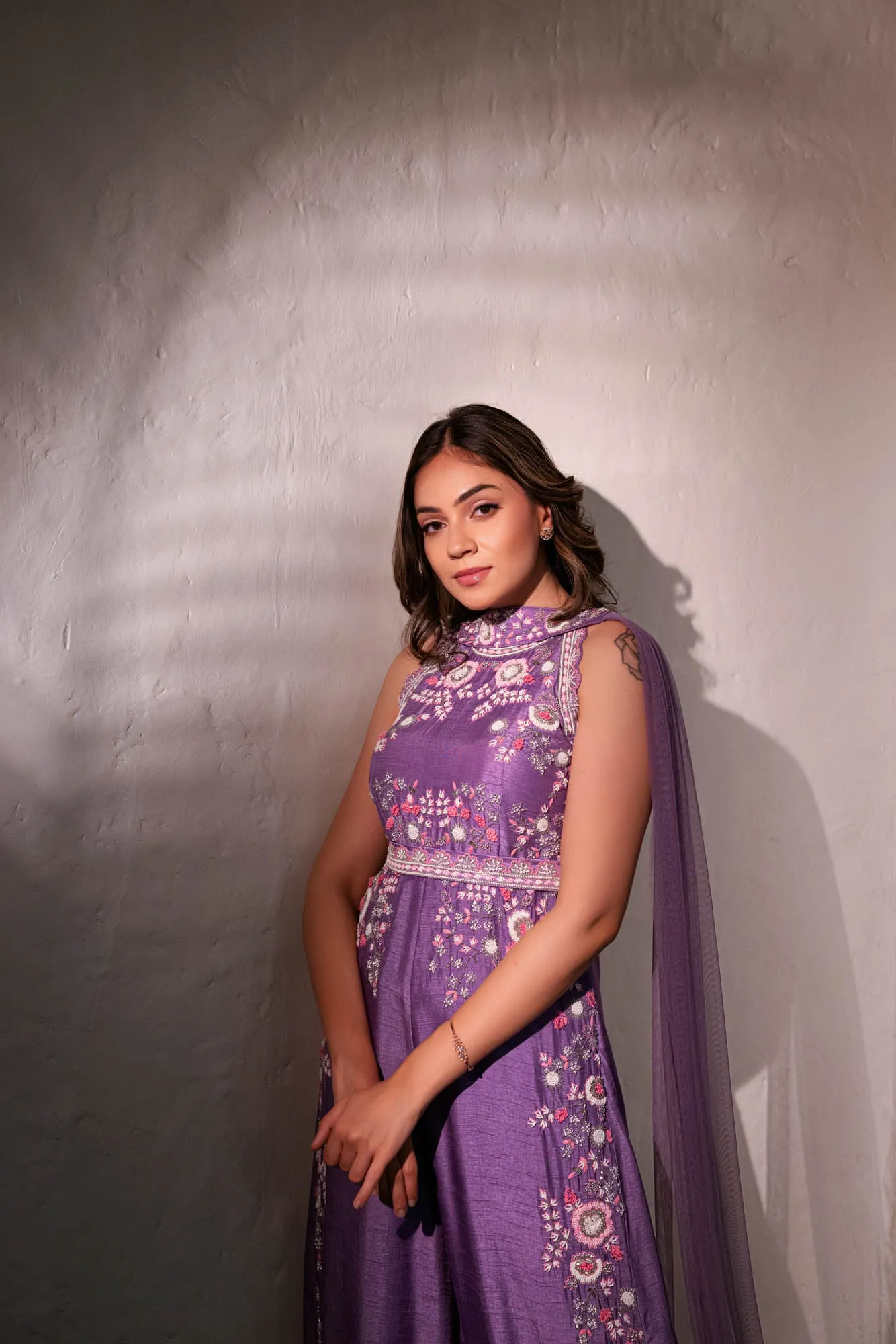 Lilac SIlk Jumpsuit With Khat Work