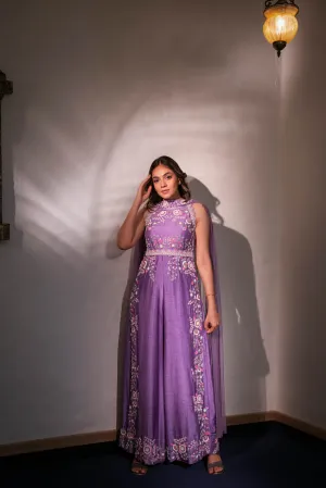 Lilac SIlk Jumpsuit With Khat Work