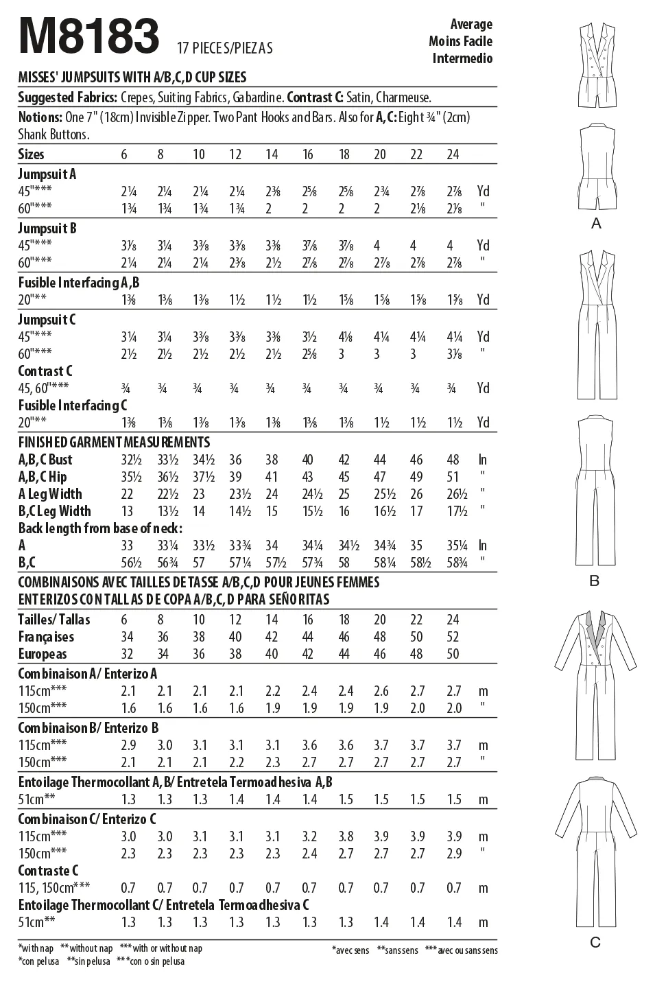 McCall's Pattern M8183 Misses' Jumpsuits