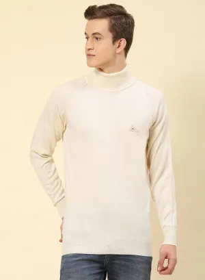 Men Cream Solid Blend wool Pullover