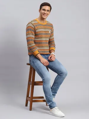 Men Mustard Jaquard Lamb wool Pullover