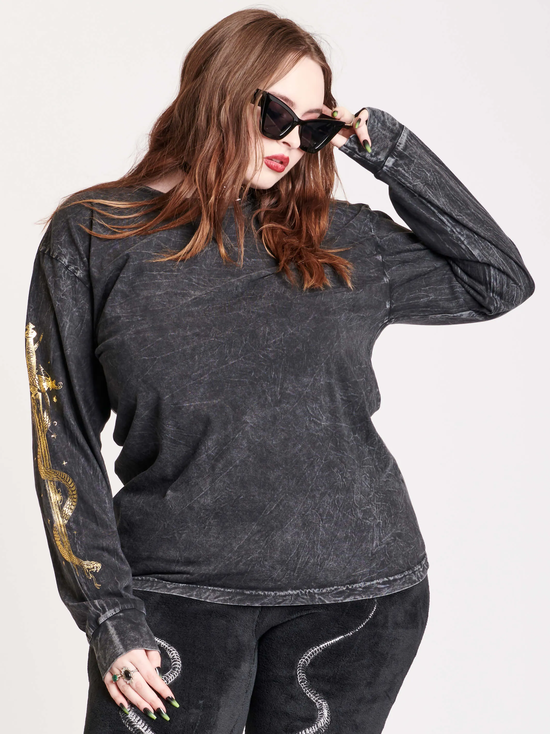 Mineral Wash Gold Dagger Long Sleeve