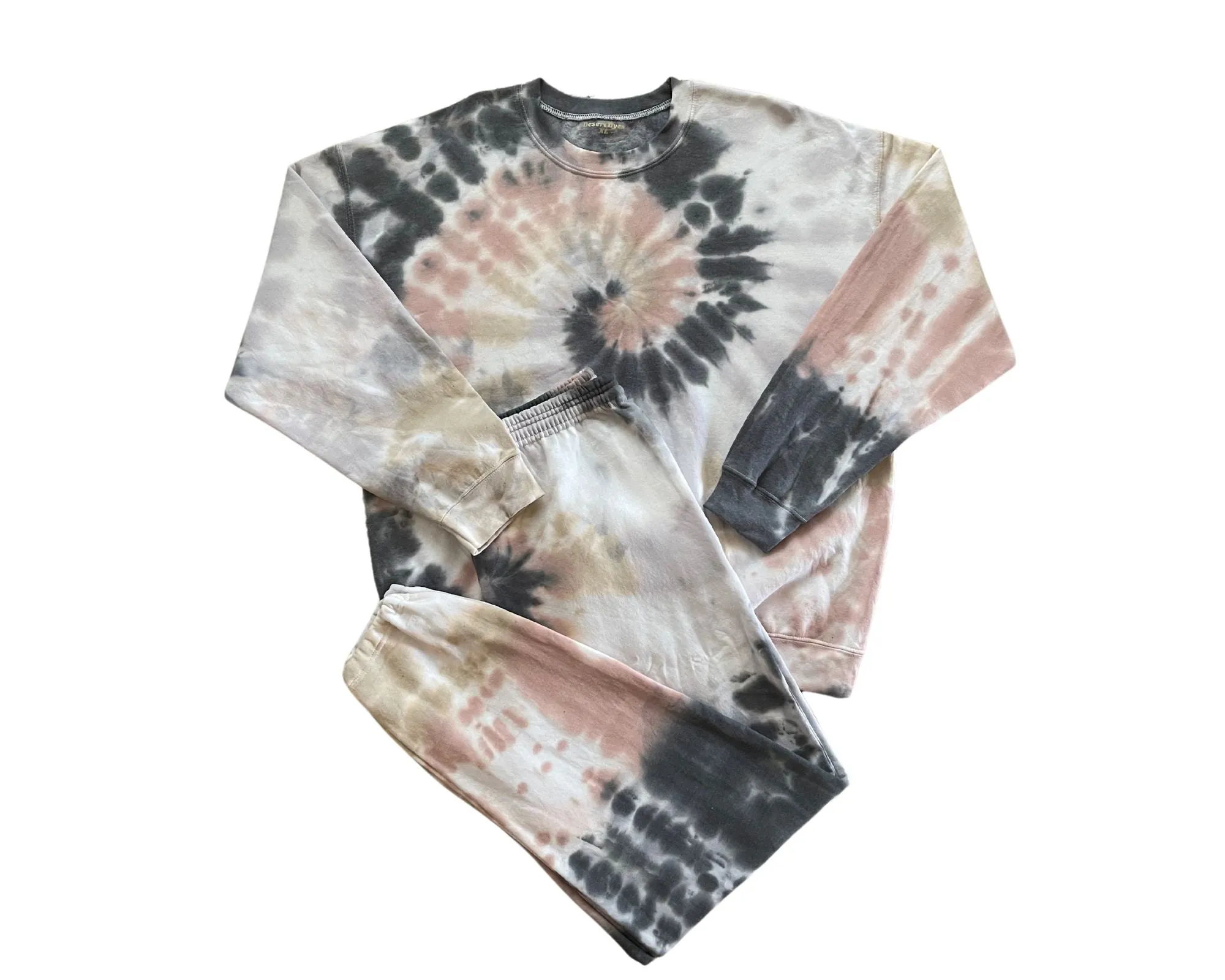 Neutral Spiral Tie Dye Sweatsuit Set