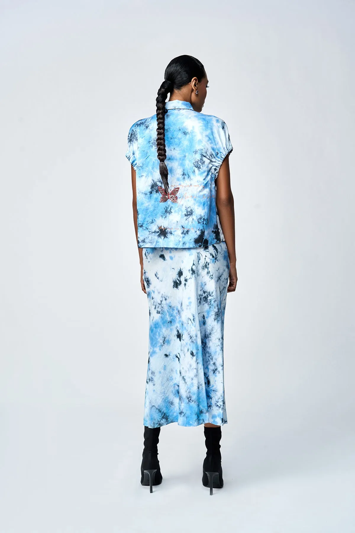 PENCIL SKIRT OF ( BUTTERFLY SCRIBBLE ELASTICATED TOP )