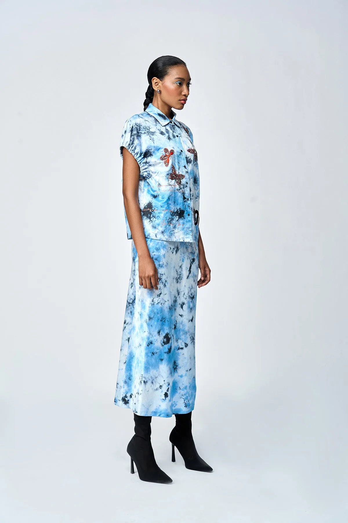 PENCIL SKIRT OF ( BUTTERFLY SCRIBBLE ELASTICATED TOP )