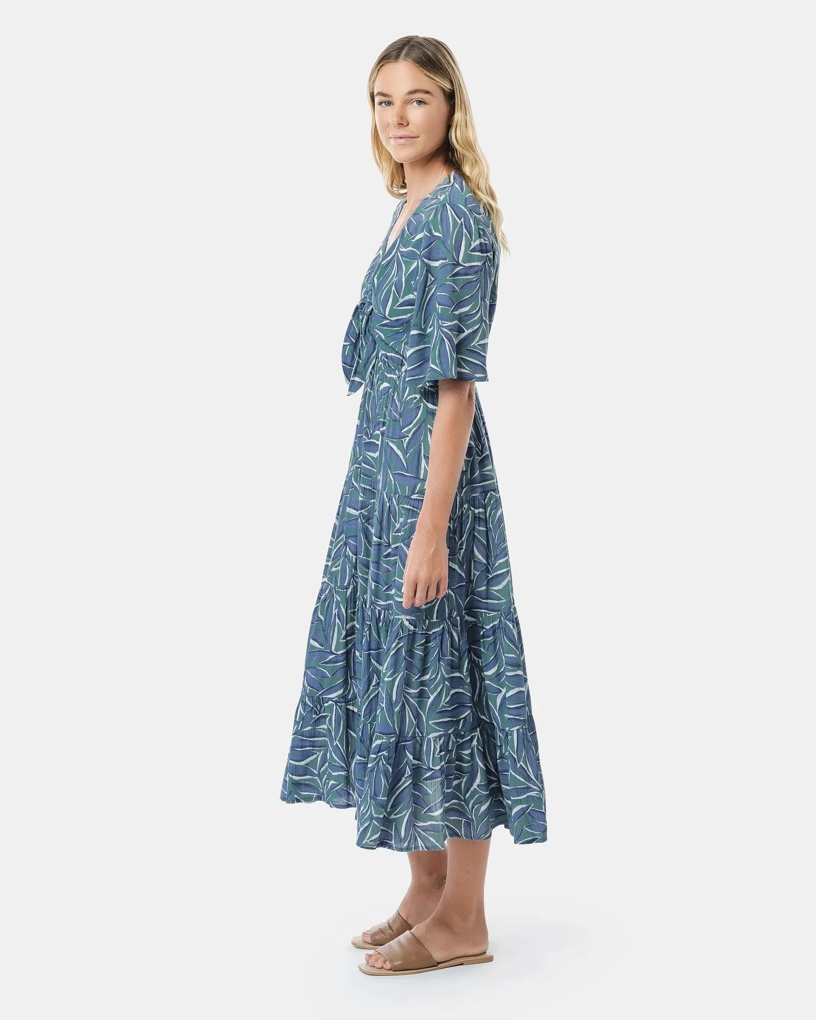 popular  Flutter Sleeve Tie Front Midi Dress - Piping Hot