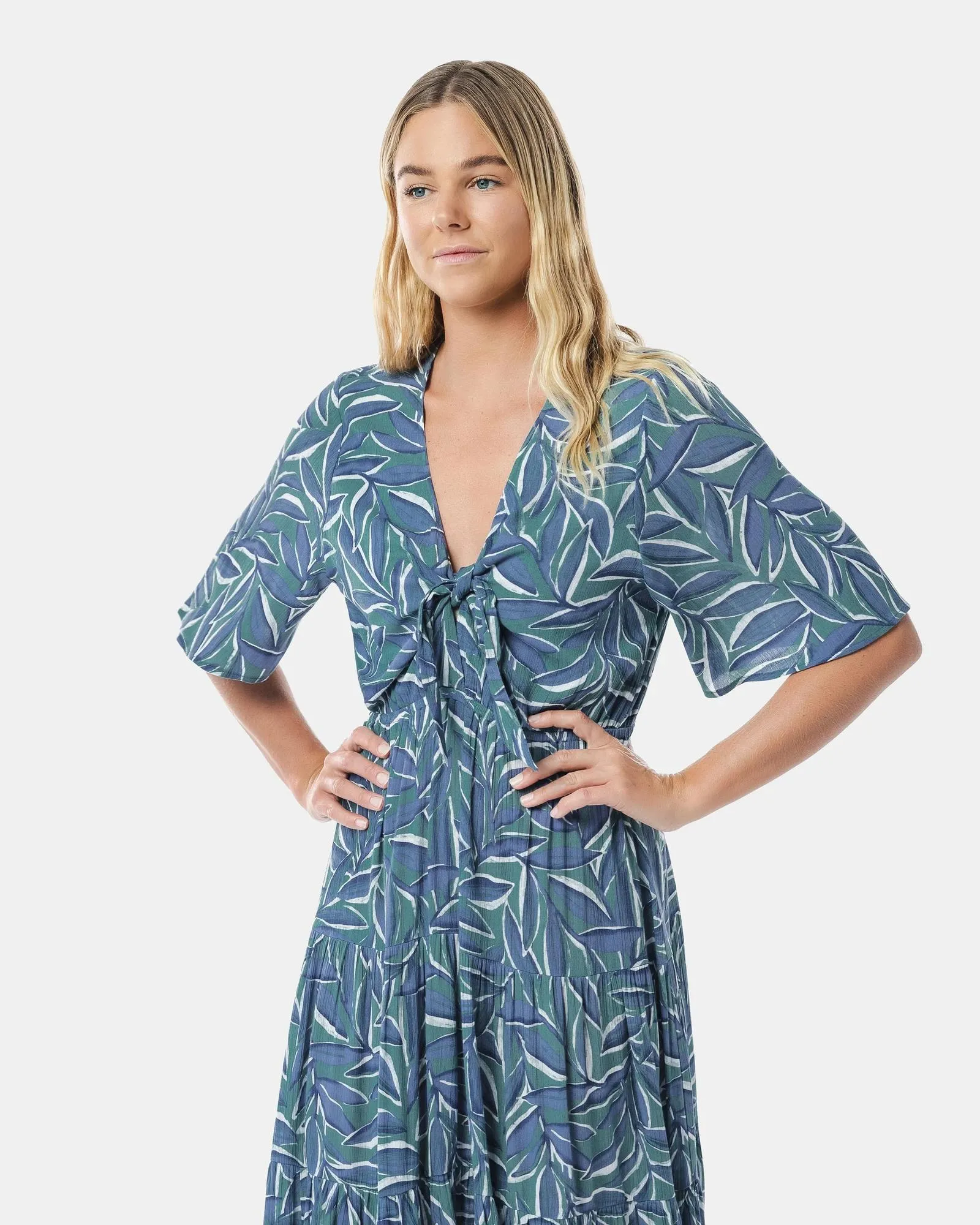popular  Flutter Sleeve Tie Front Midi Dress - Piping Hot