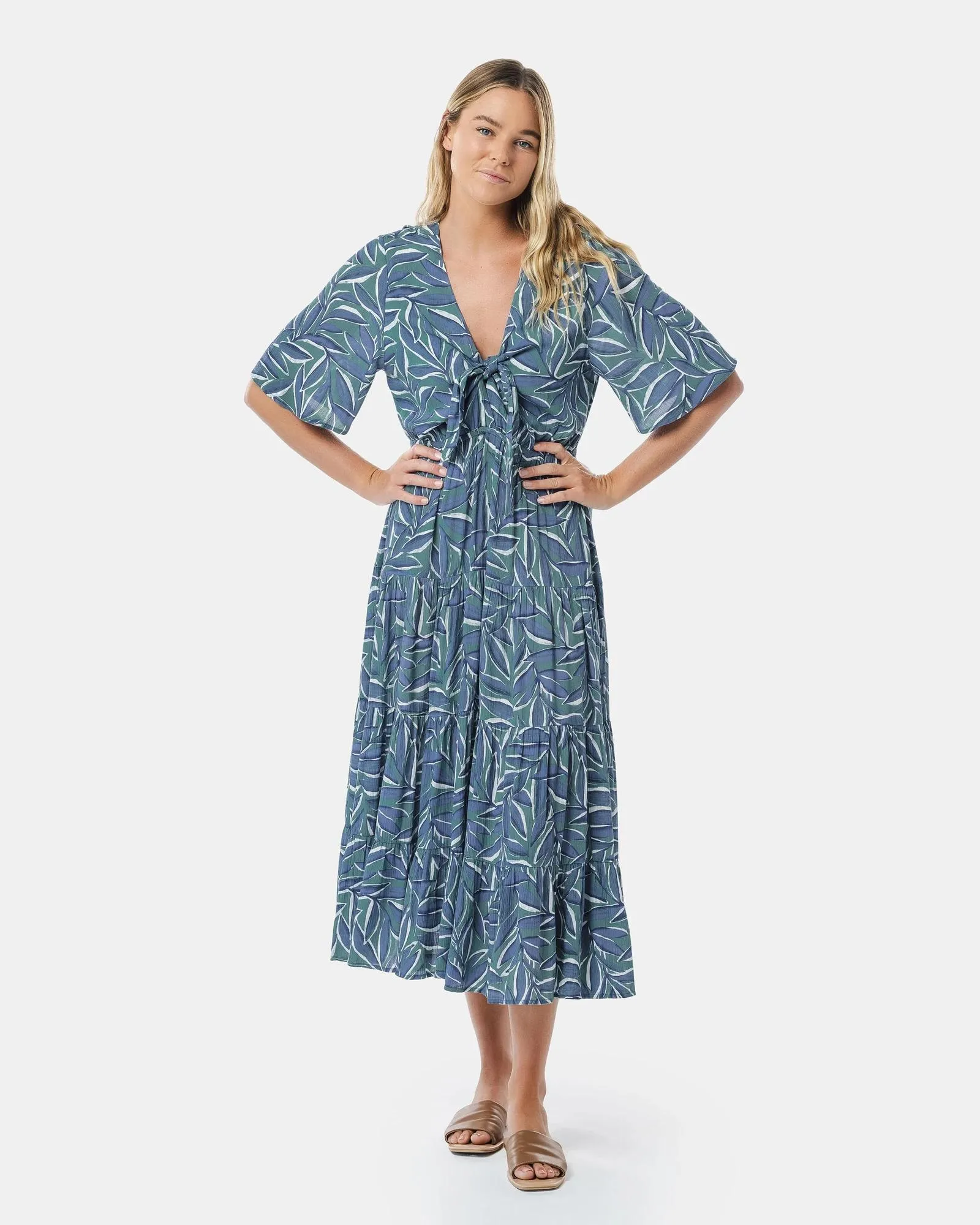 popular  Flutter Sleeve Tie Front Midi Dress - Piping Hot