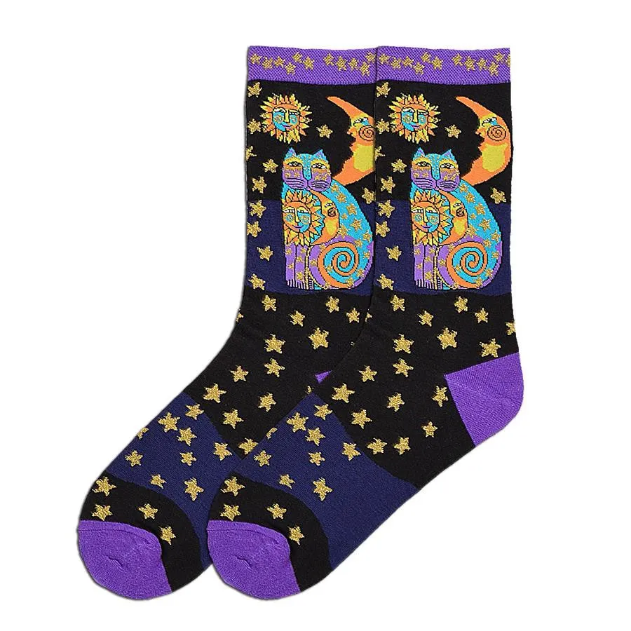 Purple Laurel Burch Celestial Cat Socks (Women's)