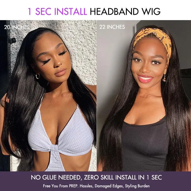 Put On & Go Silky Straight Headband Wig Beginner Friendly 100% Human Hair (Get Free Trendy Headbands) - US ONLY