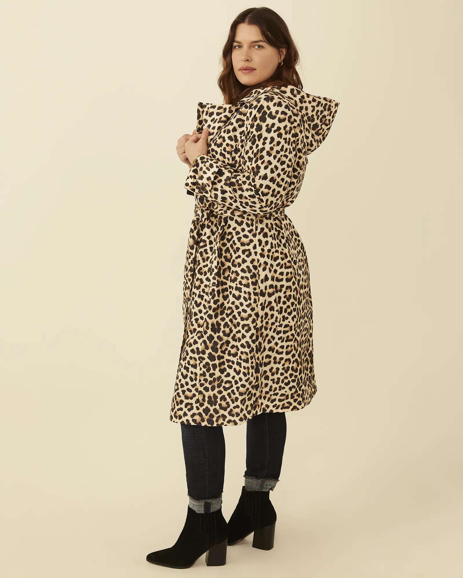Quinn Leopard-Print Trench Coat | Tan / Brown