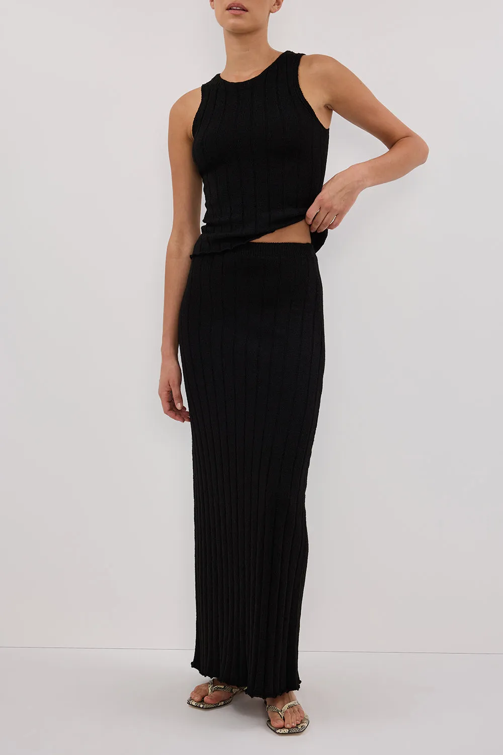 REM BLACK KNIT MIDI SKIRT