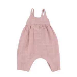 Solid Muslin Rose Smoke Tie Back Romper