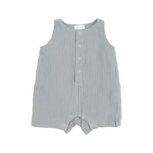 Solid Muslin Slate Gray Sleeveless Shortie Romper