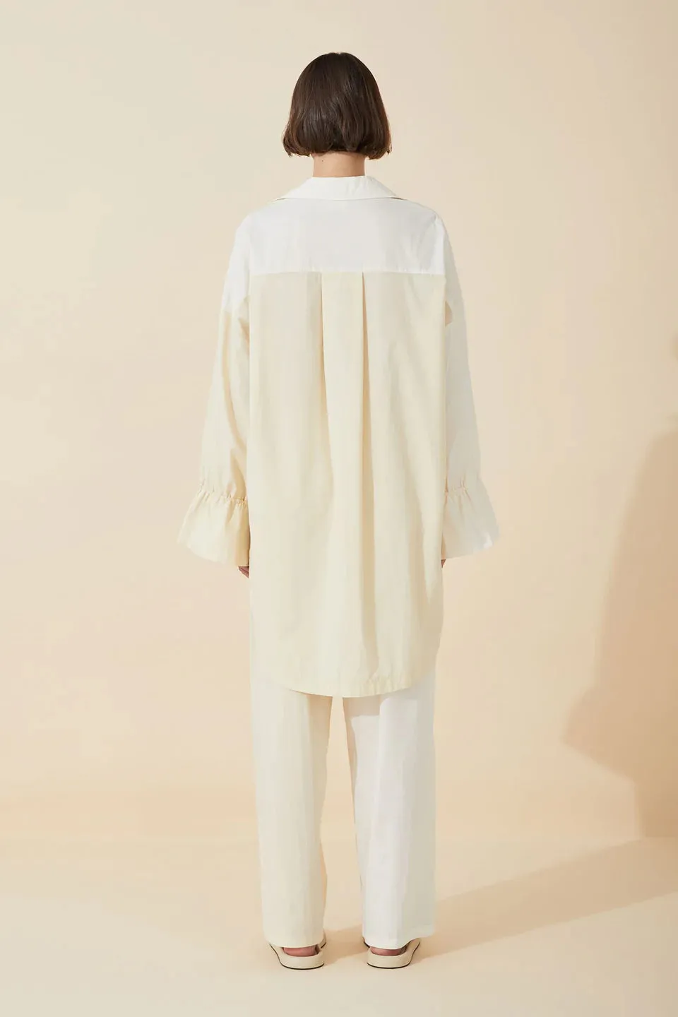 STONE TWO-TONE ORGANIC COTTON BLEND DRAWCORD SHIRT