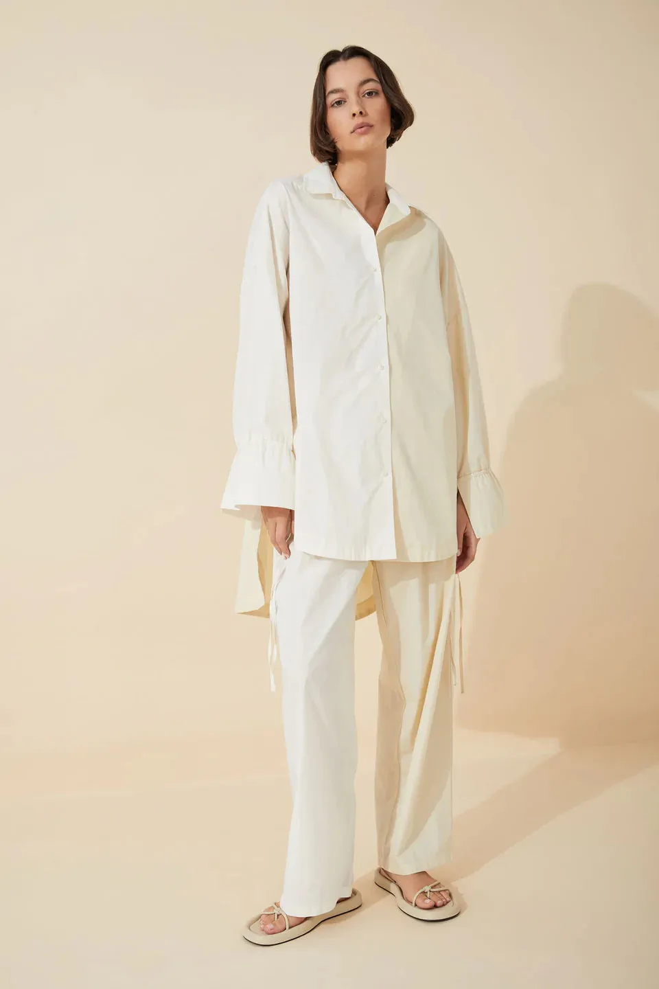 STONE TWO-TONE ORGANIC COTTON BLEND DRAWCORD SHIRT