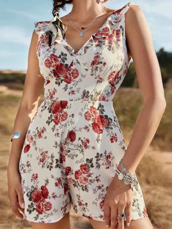 Summer apricot V-neck jumpsuit