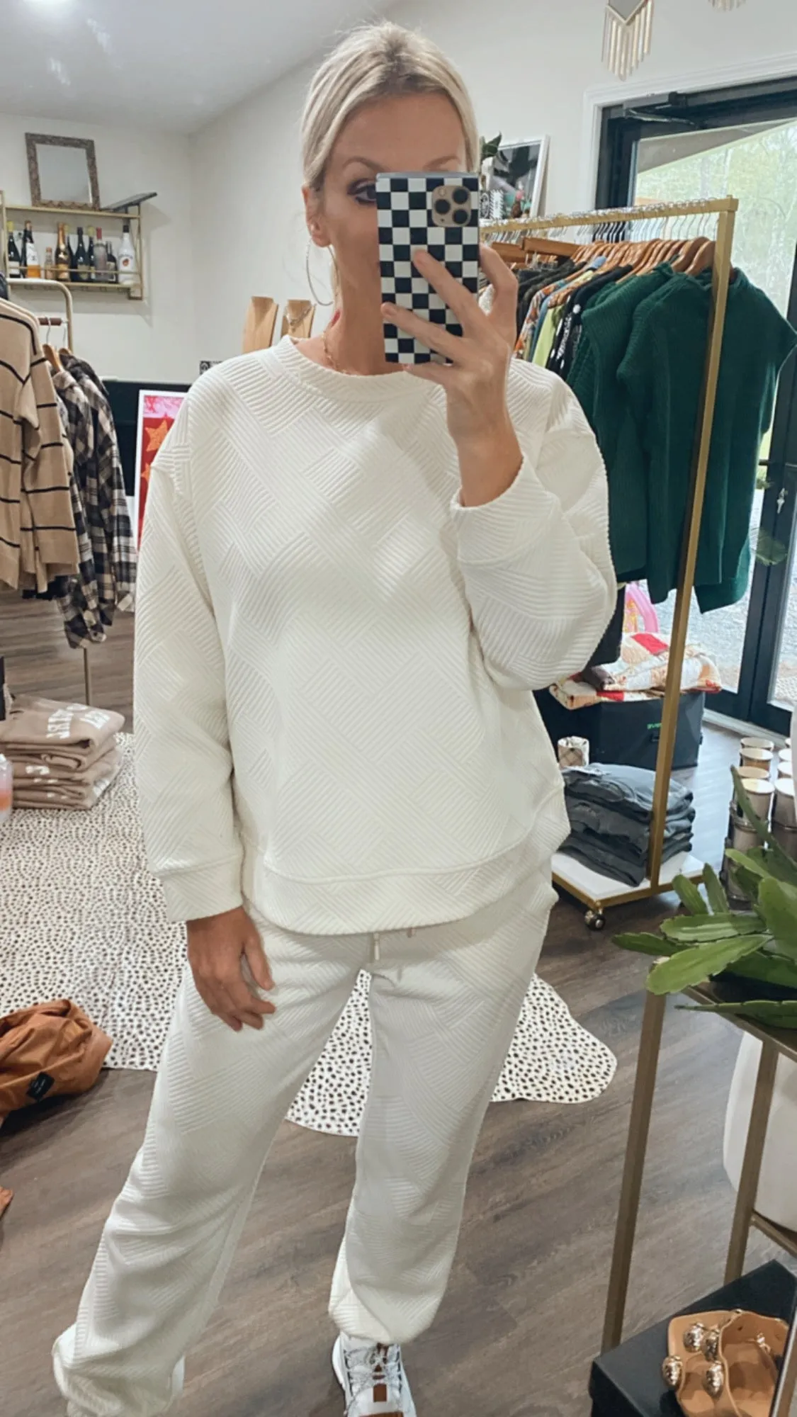 Textured Jogger Set in Cream