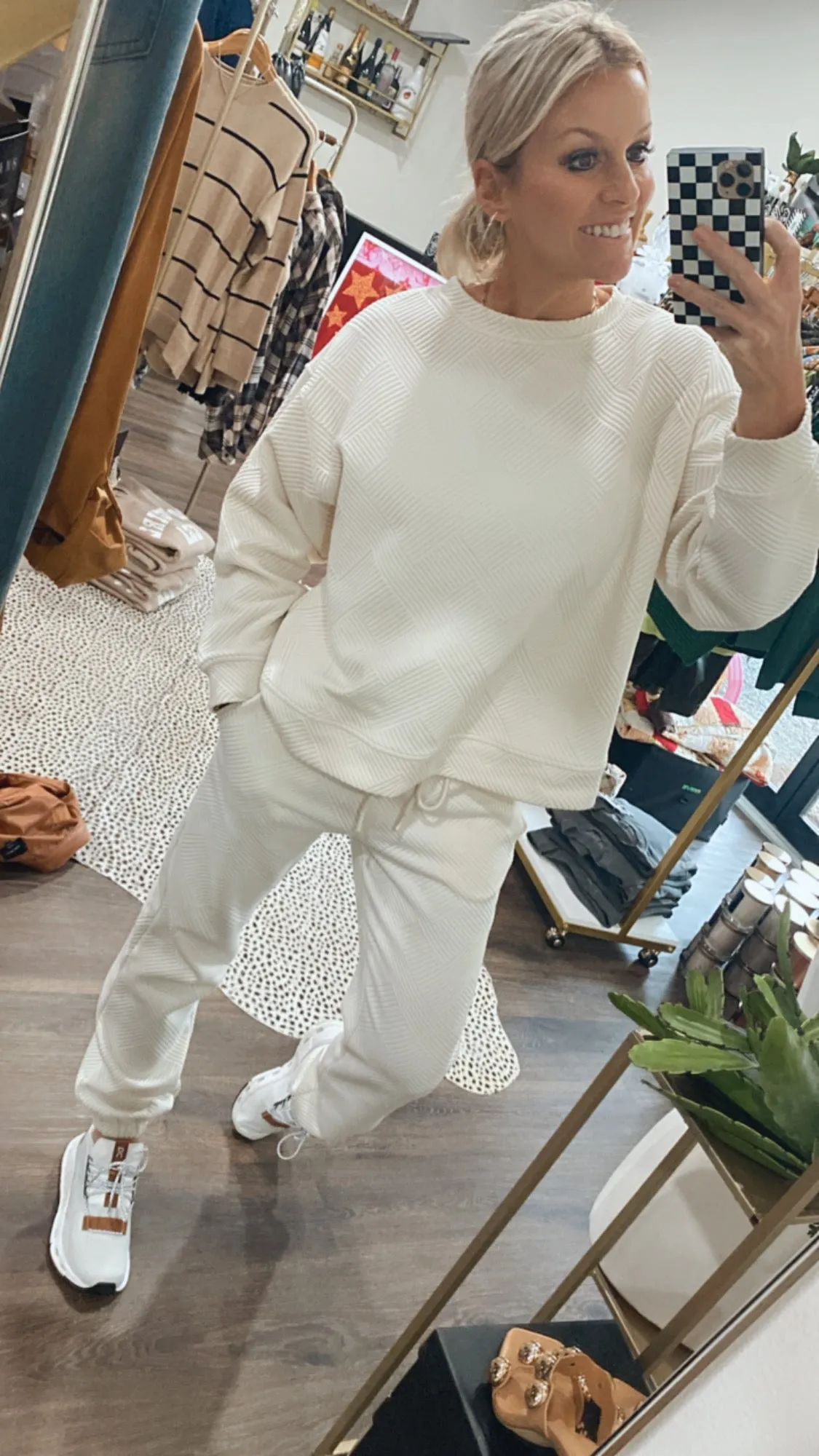Textured Jogger Set in Cream