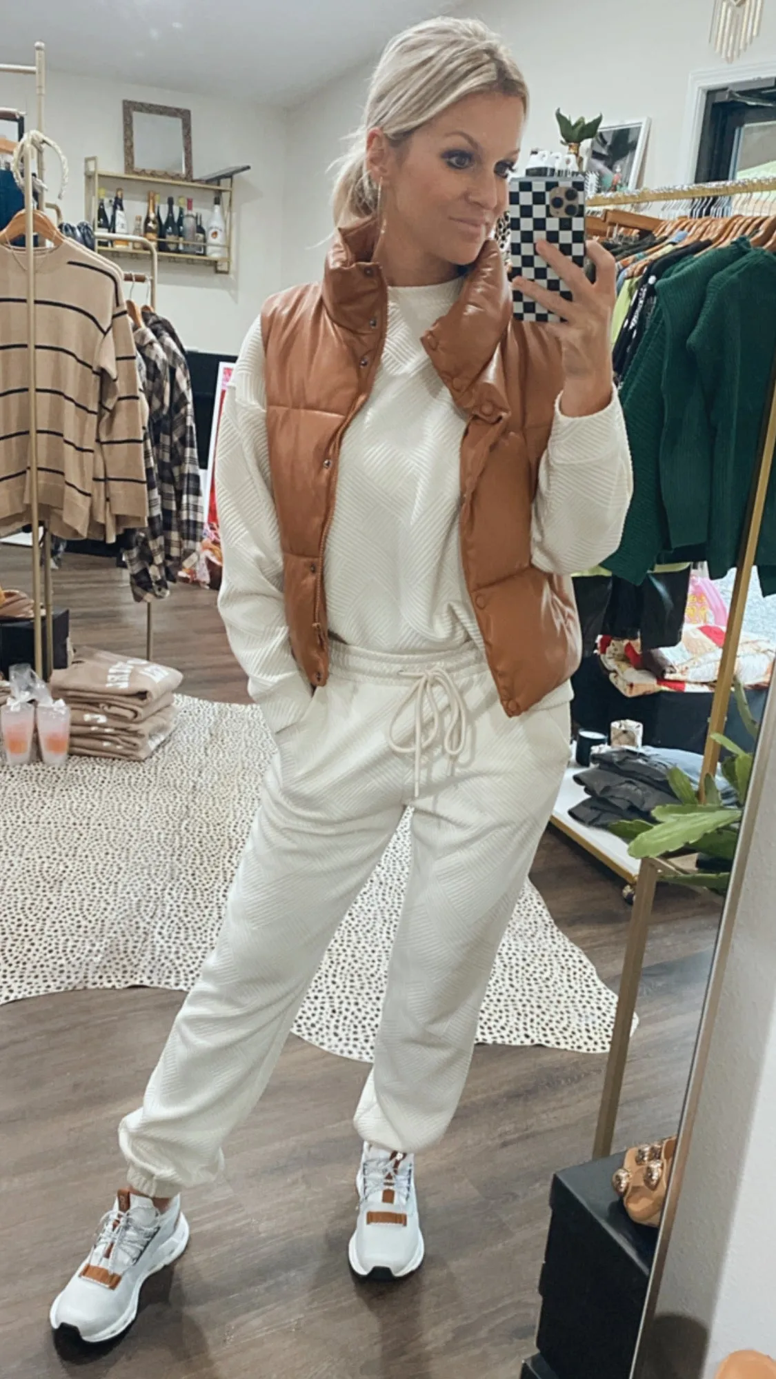 Textured Jogger Set in Cream