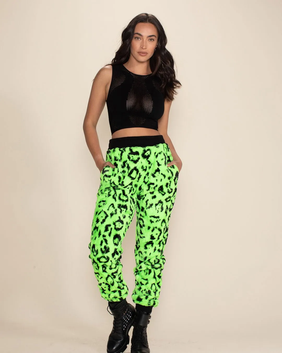 Women's Lounge Pants | Neon Green Leopard